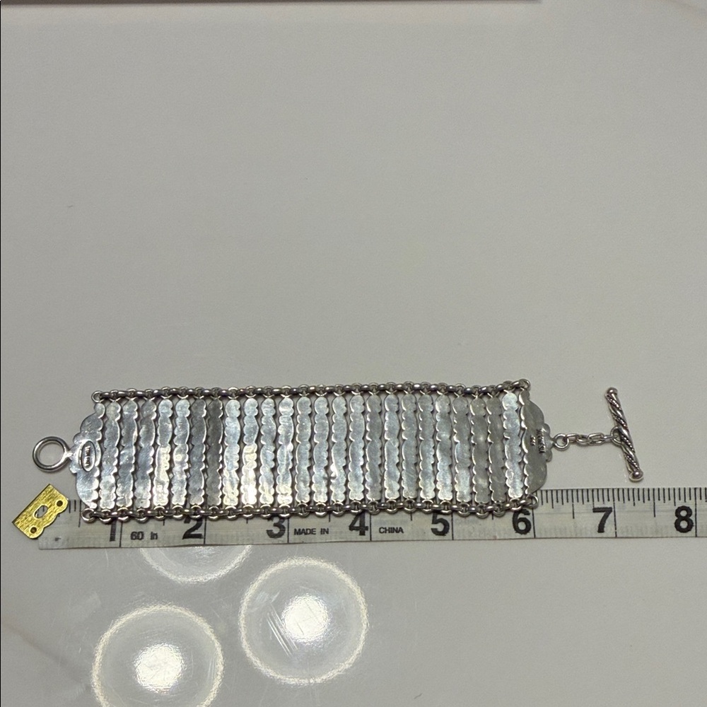 Lois Hill Silver Metallic Wide Link Bracelet